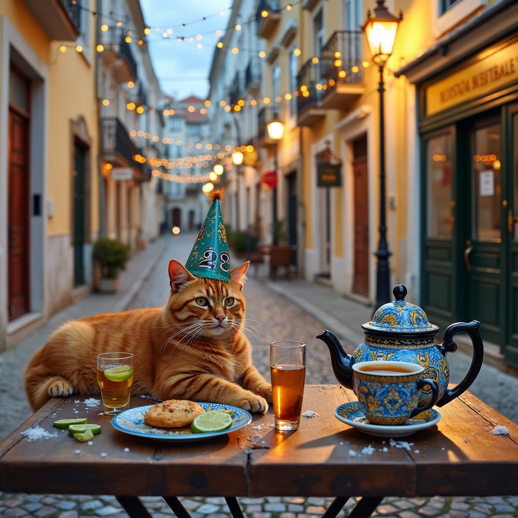 Fat ginger cat, Coffee , Lisbon, and Tequila Birthday Card