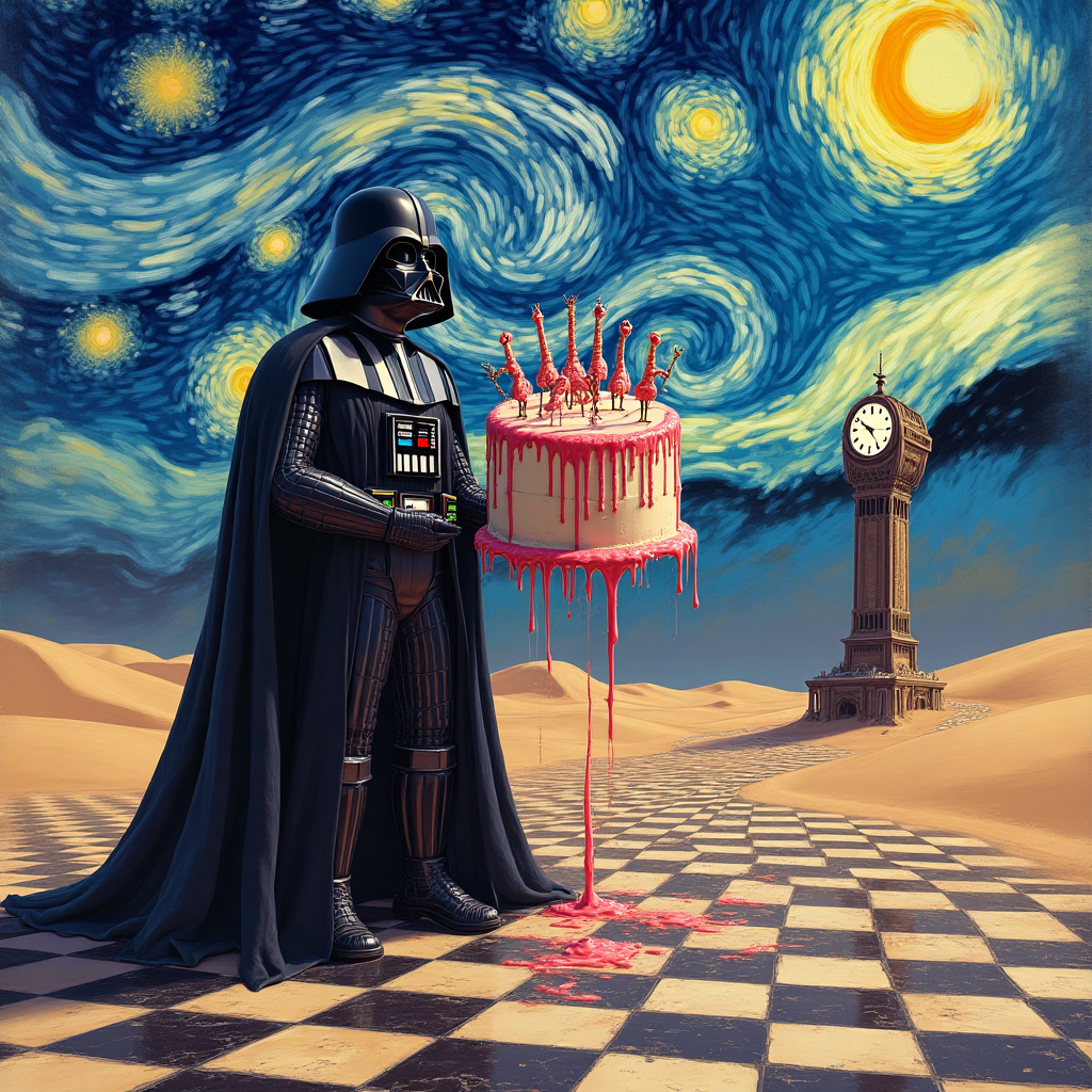 Darth vader holding a cake, and Birthday Card