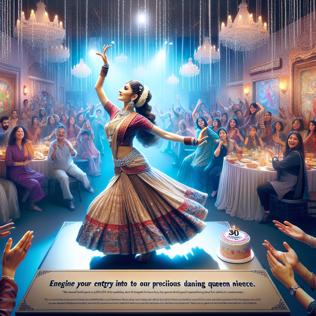 Bollywood dancer on stage, Happy 30th Birthday to our dancing queen Niece, and Add cake & birthday celebratiosn Birthday Card
