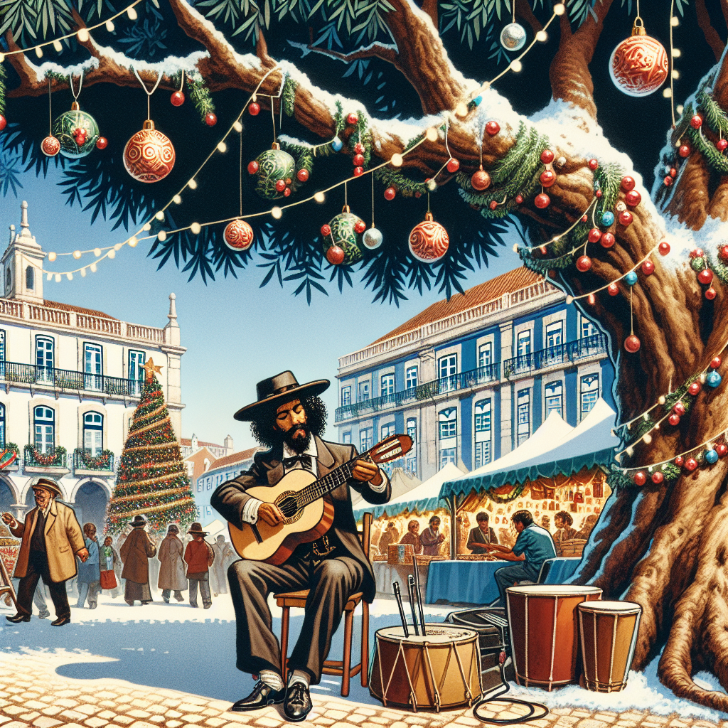Illustration of a festive Christmas market in Lisbon, with a reggaeton street musician playing under an olive tree adorned with Christmas ornaments.
Generated with these interests: Portugal, Reggaeton, and Olives.
Made with ❤️ by AI.