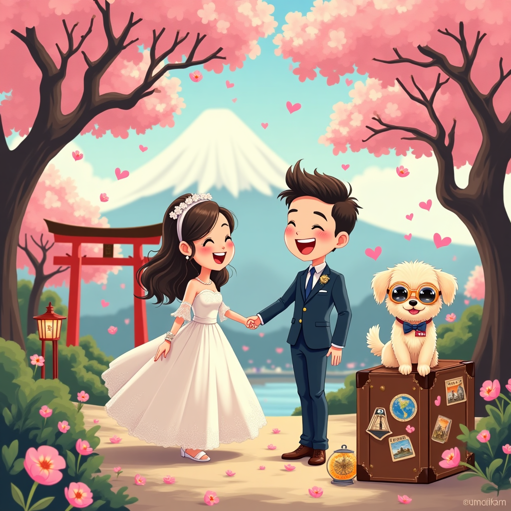 Travel, japan, cockapoo dog, anime, and Wedding Card