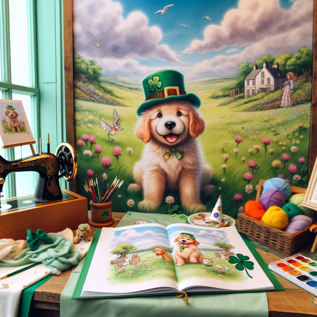 Picture a lively meadow under an azure sky touched with drifting clouds. The scene features a birthday celebration styled like a whimsical cartoon. Central to this is an endearing, cartoon-style golden retriever puppy, wearing a festive hat, playfully attempting to play a petite flute. The environment oozes distinctive Irish charm, with clover leaves scattered around, along with a leprechaun hat placed within easy reach of the puppy. Nearby, on a wooden table, a sewing machine sits alongside vibrant yarns and fabrics, set for craft-loving visitors. In addition, a watercolor painting booth showcases a cartoon representation of the Irish countryside. A sketchpad on the table showcases a drawing that mirrors the joyful birthday scene, drawn with a delightful and innocent simplicity.
Generated with these themes: Flute, Ireland, Sewing, Golden retriever , Watercolour painting, and Drawing.
Made with ❤️ by AI.