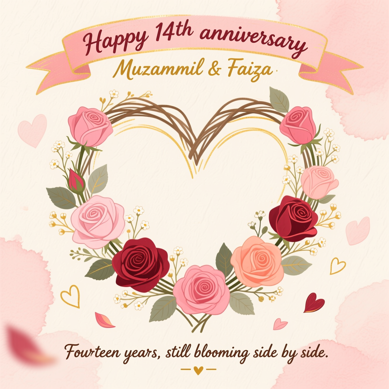 Flowers, hearts, roses, and Anniversary Card