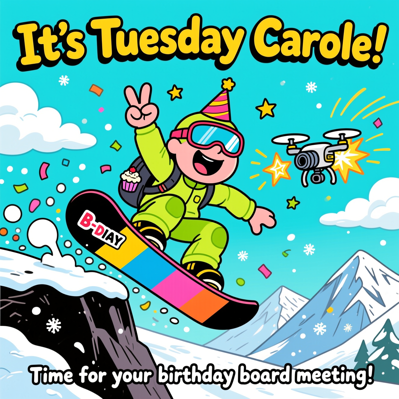 Photography snowboarder on mountain, and Birthday Card