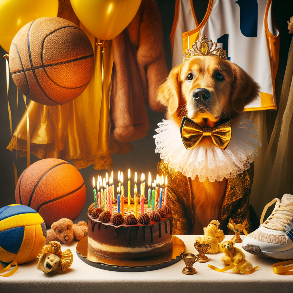 Create a birthday-themed image exuding cuteness. The central figure is a golden retriever adorned in theatrical clothing, reminiscent of musical theater. The dog is standing amidst a setting decorated with symbols of athletics: specifically, a netball and a pair of running shoes. The color scheme of the setting is dominated by warm, sunny yellows, creating a feeling of warmth and positivity. Nearby, a delicious-looking chocolate cake garnished with bright, cheerful candles sets the stage for a joyous birthday celebration. The image itself is rich with the promise of festivities about to begin.
Generated with these themes: Musical theatre, Netball, Athletics, Golden retriever, Yellow, and Chocolate cake.
Made with ❤️ by AI.