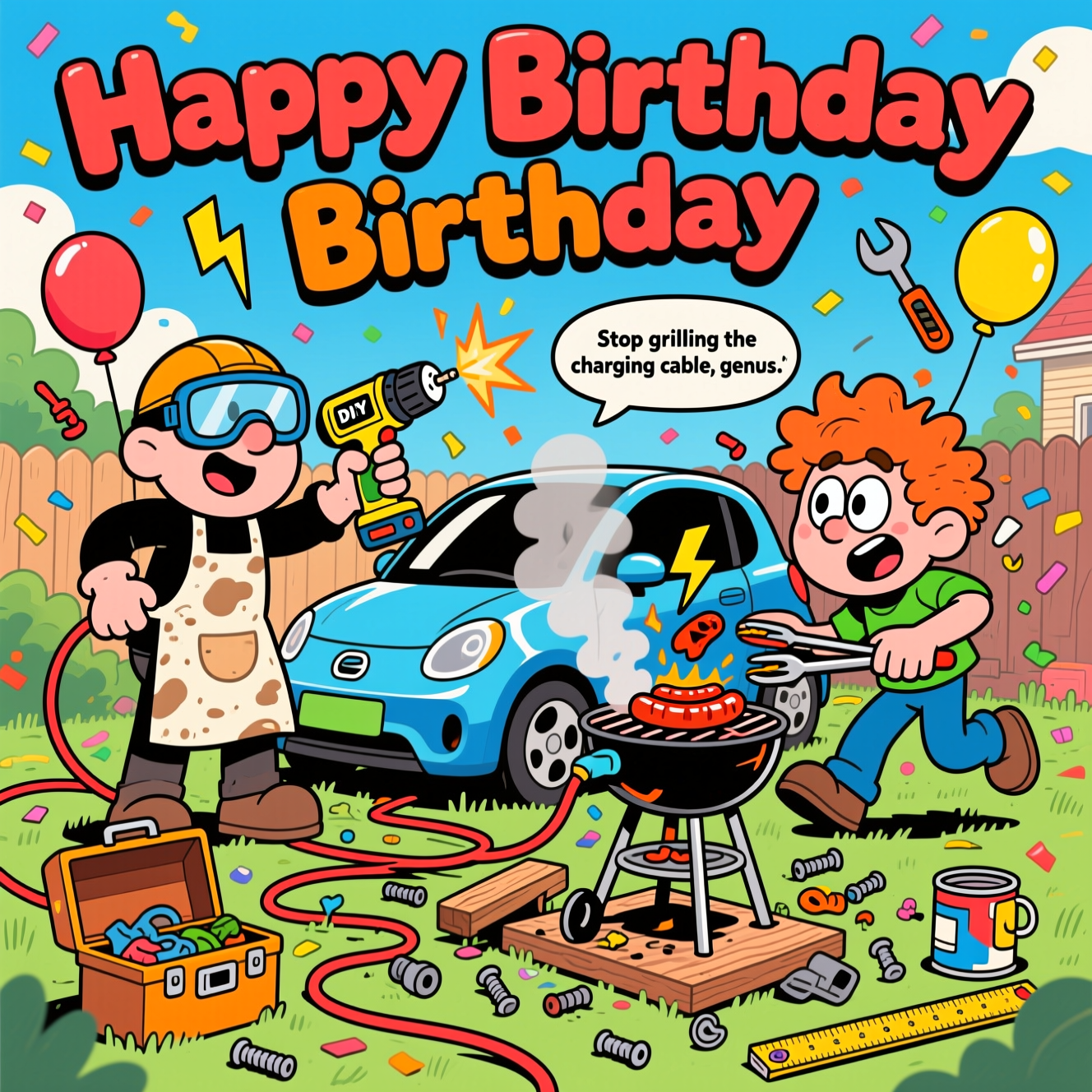 BBQ, DIY, ELECTRIC CARS, and Birthday Card