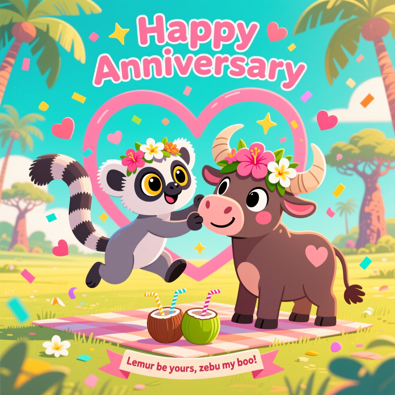 Lemur, Zebu, and Anniversary Card