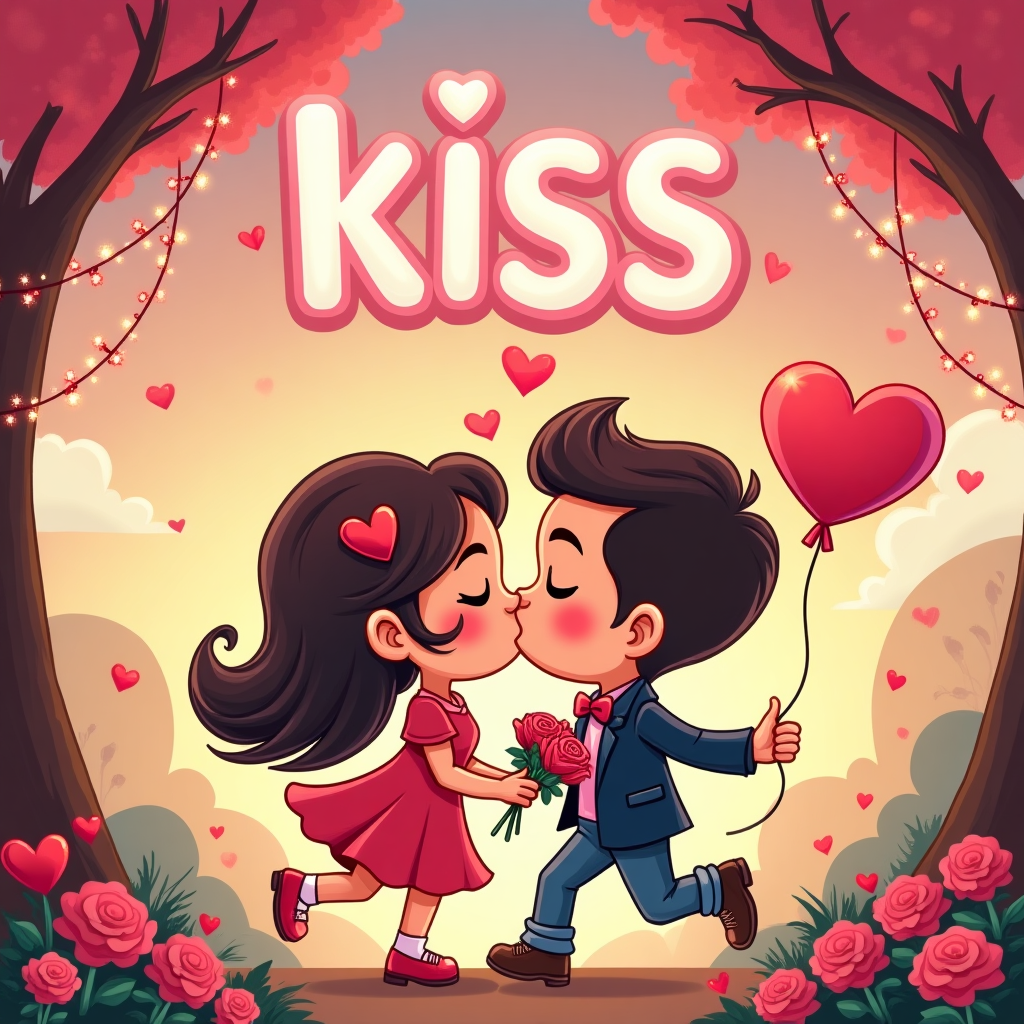 Kids kissing, and Valentines-day Card