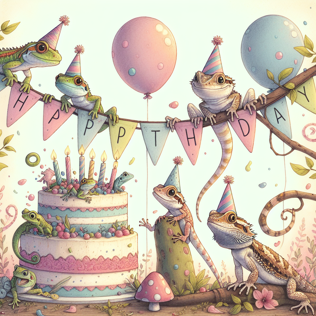 Geckos, bearded dragons, frogs Birthday Card
