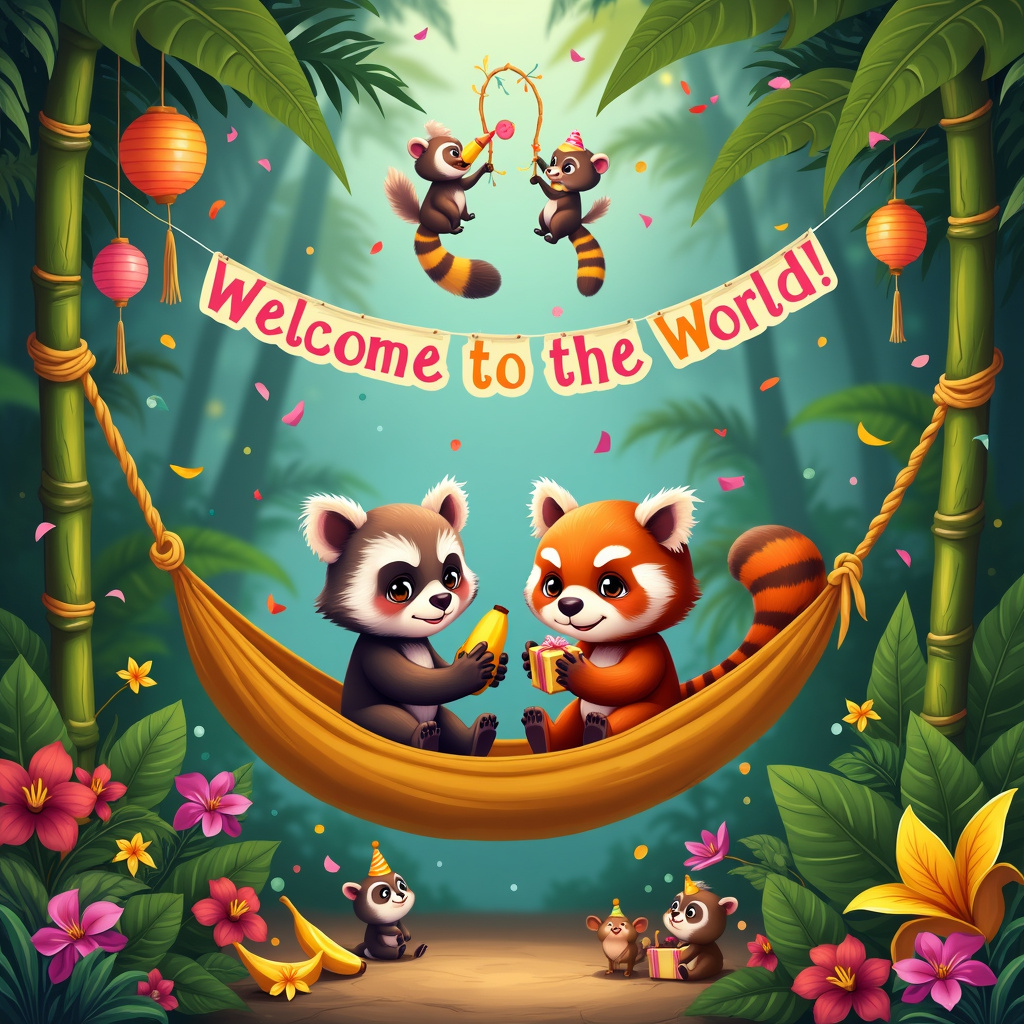 Lemurs and red pandas New-baby Card