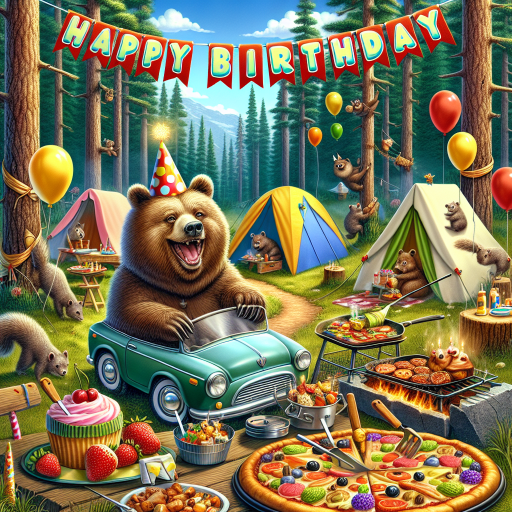 Wildlife camping cars food Birthday Card