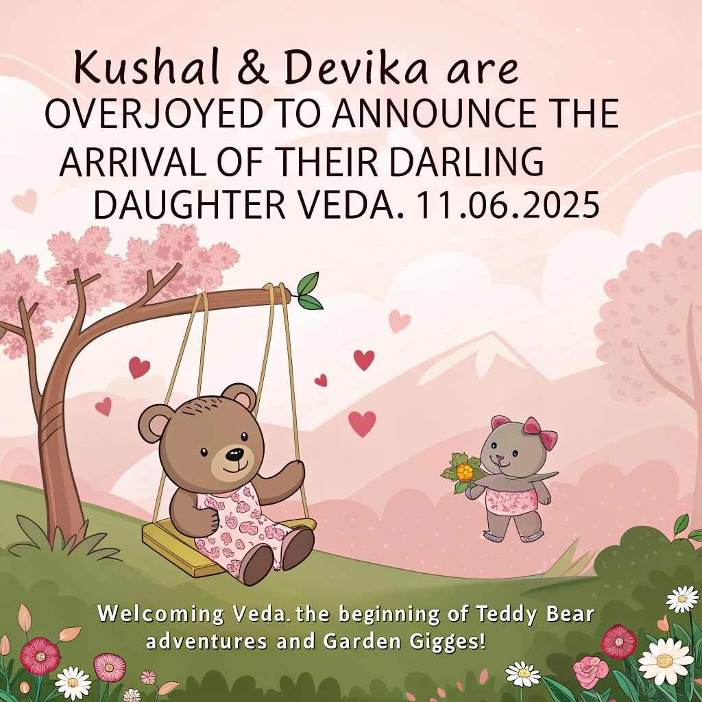 Daughters, Teddy, Pink, Garden, , and New-baby Card