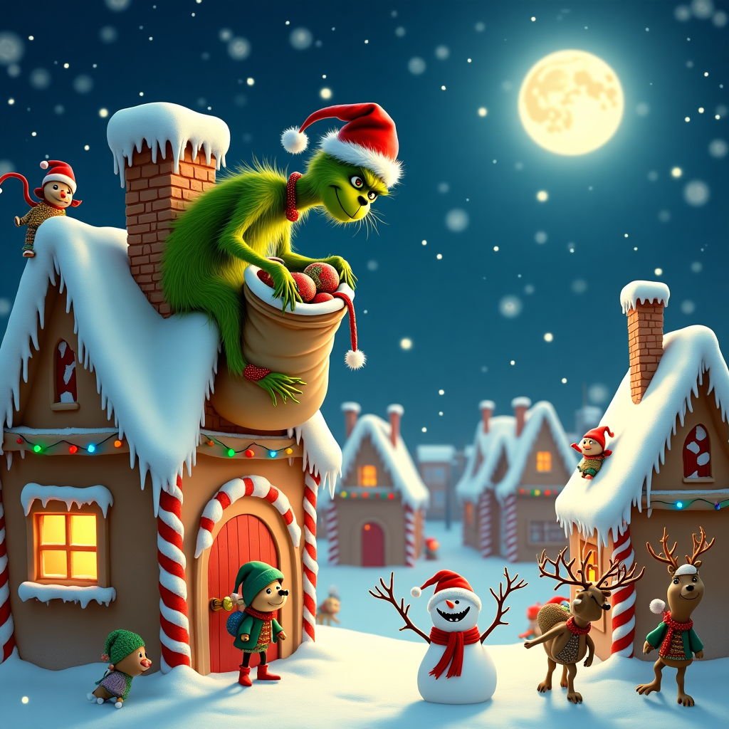 Animated grinch on a roof Christmas Card