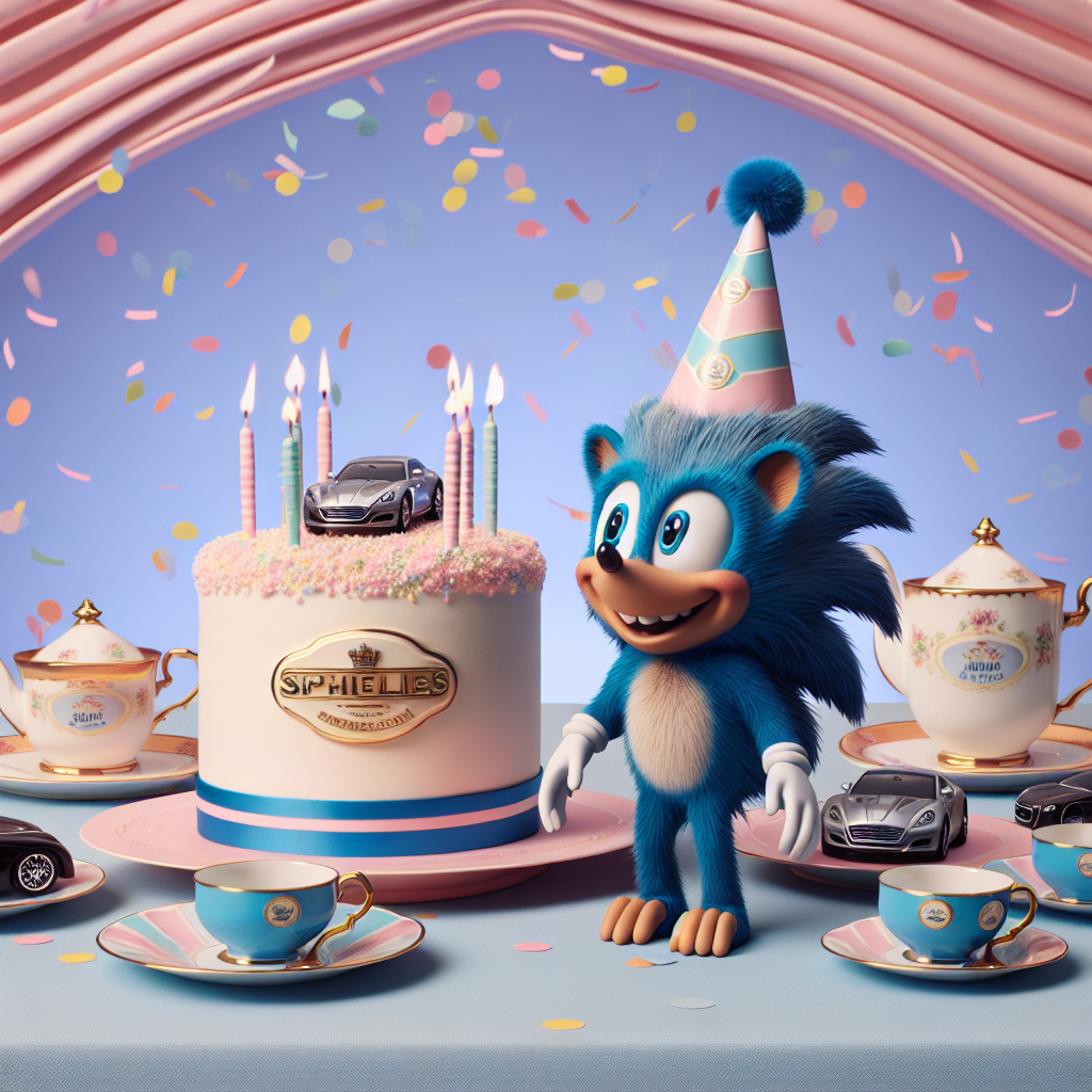 Imagine an enchanting birthday celebration with a pastel-colored backdrop adorned with floating confetti. Standing proudly at the center is a lively anthropomorphic blue hedgehog sporting a festive party hat. Adjacent to the animated creature is a cake beautifully embellished with a logo embossing, reminiscent of a famous luxury car brand. Encircling the table, teacups emanate warmth, each marked with the emblem of a popular British tea brand. Mini replicas of high-end cars are whimsically used as fun cupcake toppers, adding a playful note to the harmony. This joy-filled scene marries the unique blend of whimsical anthropomorphic animation with classy automotive references.
Generated with these themes: BMWs, Sonic the Hedgehog, and Yorkshire tea.
Made with ❤️ by AI.