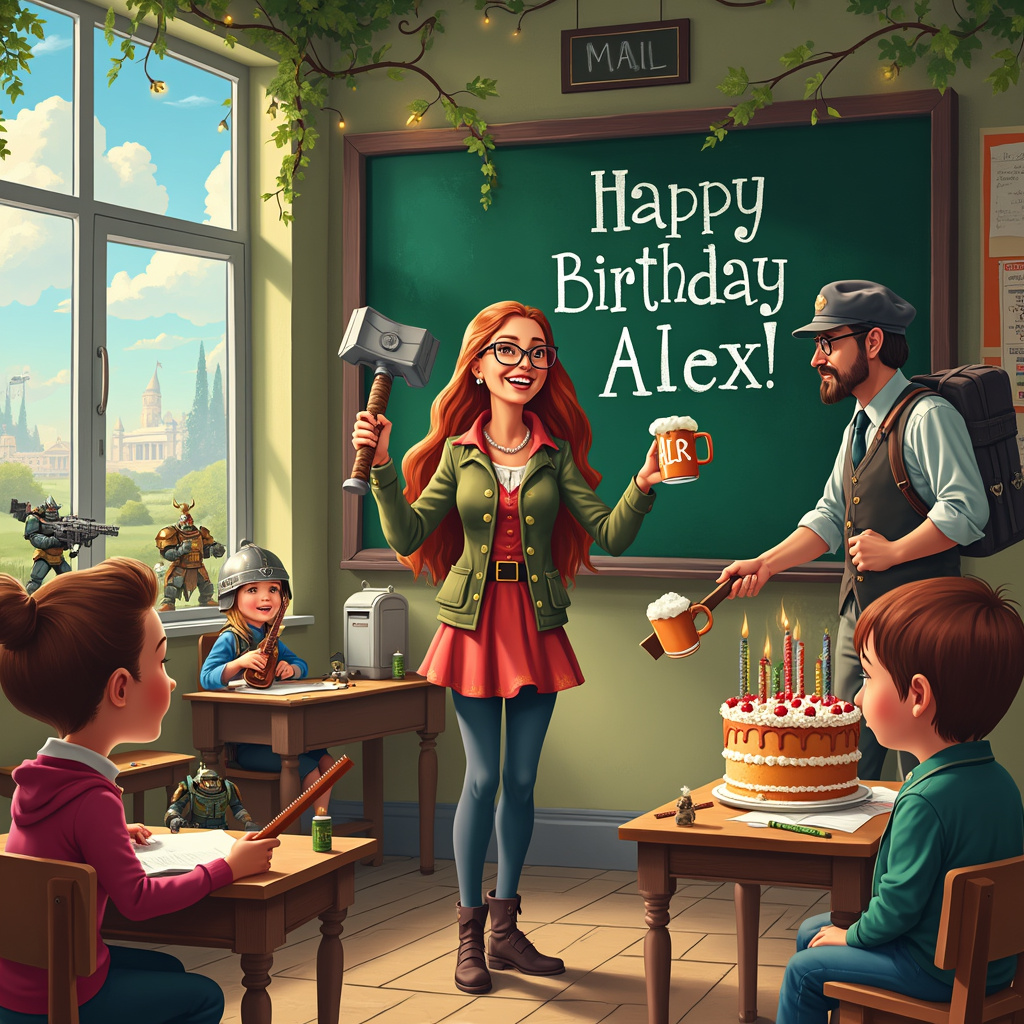 Warhammer, Early years Teacher , Beer, Long hair, Glasses, Guitar, Mail, and Laugh Birthday Card