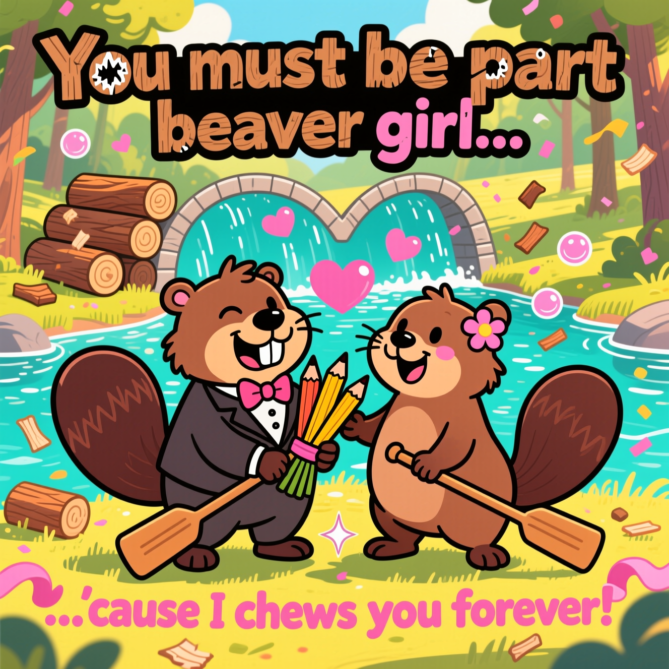Beaver pick up lines, and Anniversary Card