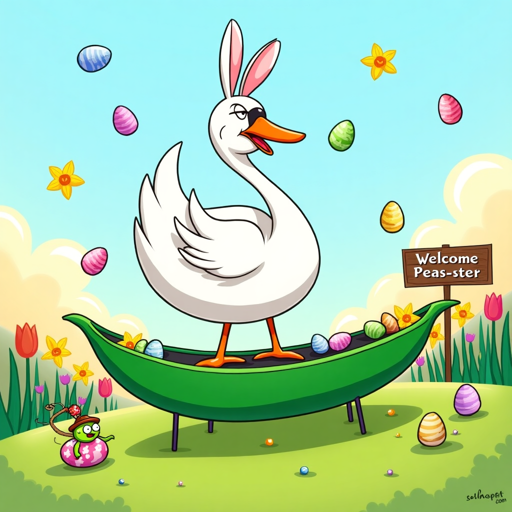 A swan and a pea Easter Card