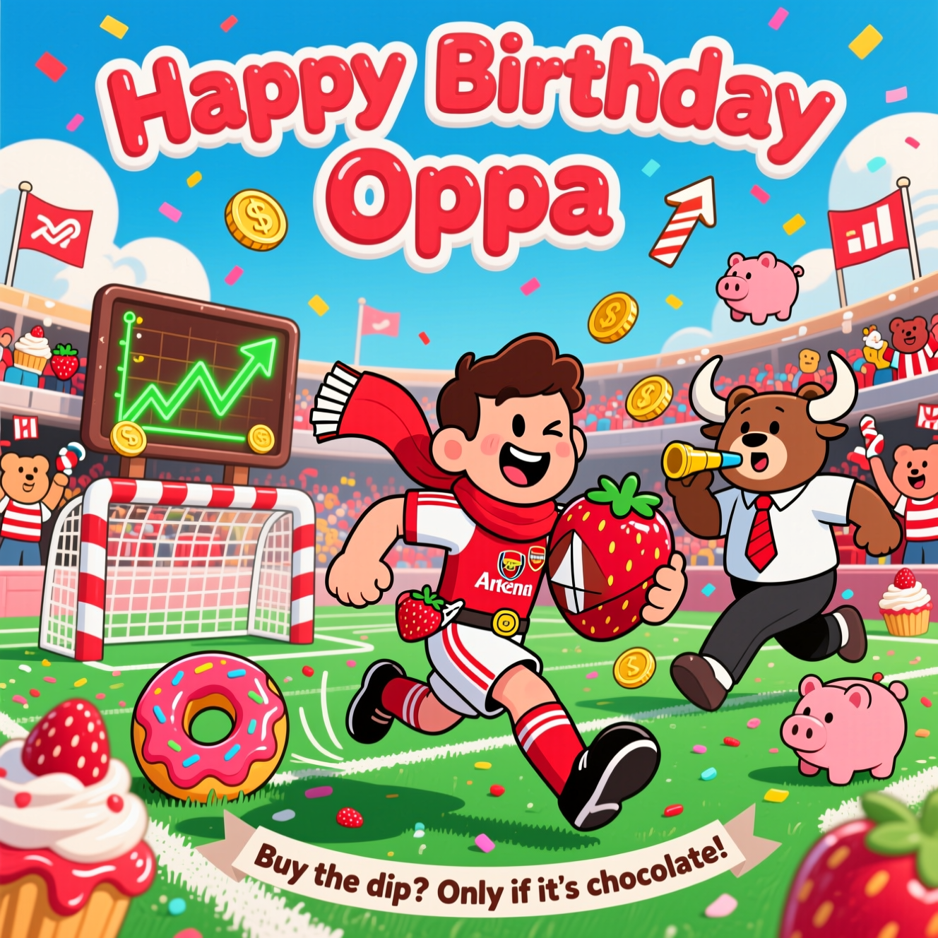 Investing in stocks , Arsenal football, Tag rugby, Strawberry sweets, Desserts , and Birthday Card