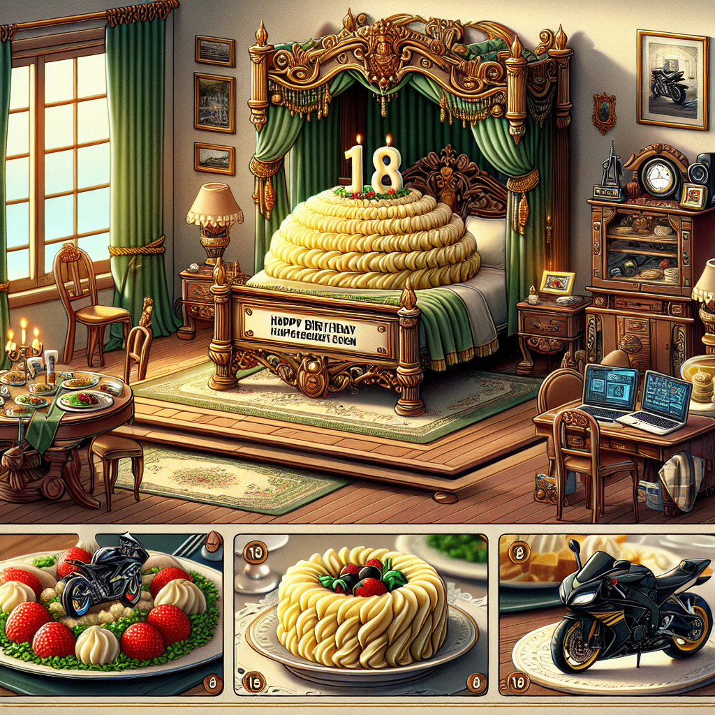 18, Bed, Motorbike , Mashed potatoes , and Computer keyboard Birthday Card