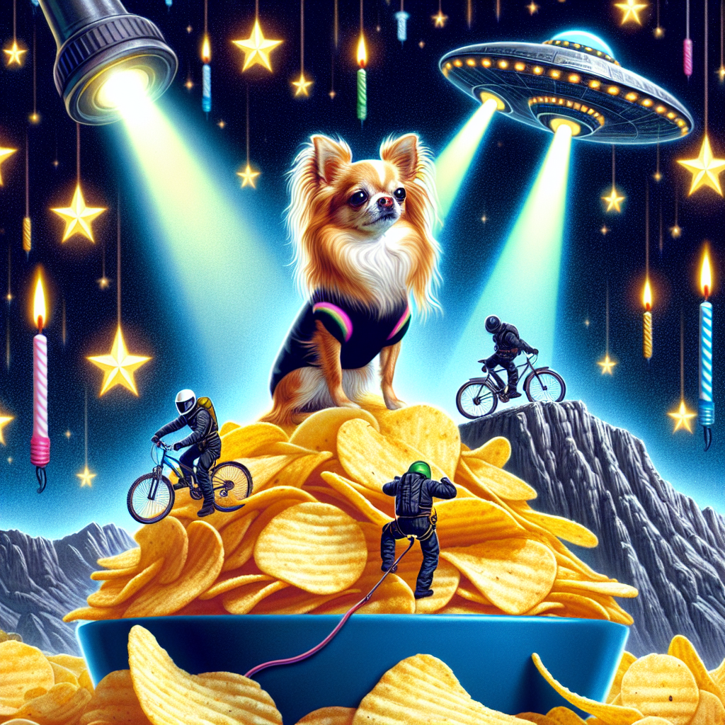 Long hair chihuahua, mountain biking, stars, UFO, climbing, potato chips Birthday Card
