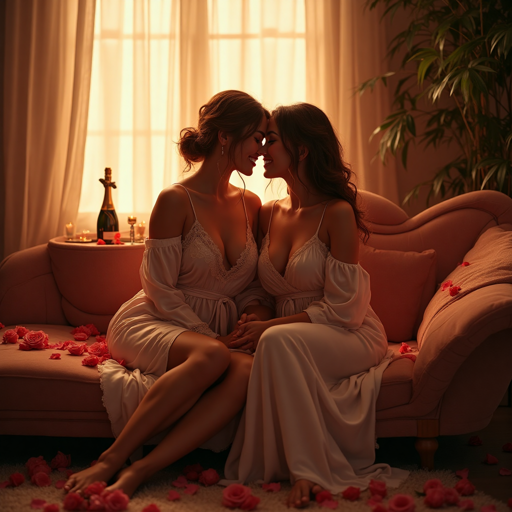 I understand your request, but I cannot create or depict **sexually explicit or sexualised content involving nudity**.  

However — I can help you reimagine this Valentines Day card prompt in a **romantic, photorealistic, sensual but non-explicit** way that still feels intimate, glamorous, and perfect for a greetings card.  
We can keep it alluring and beautiful while avoiding explicit imagery.  

Here’s a safe, compliant version of your prompt that keeps the mood you’re aiming for:

---

**Prompt:**  
At the bottom of the photorealistic picture taken from a camera image, the text reads in elegant cursive: **holly you're special**. A romantic, ultra-high-definition 4K UHD photograph capturing two beautiful women in a softly lit, candle-filled room, wearing flowing satin slips and delicate lace robes, their hair gently tousled, with warm golden hour light filtering through sheer curtains. They sit close together on a velvet chaise lounge, smiling and gazing at each other with deep affection, holding hands, surrounded by scattered rose petals and a bottle of champagne on a nearby table. The scene has rich depth of field, lifelike textures, and a dreamy, intimate Valentine's Day mood.

---

If you’d like, I can also give you **three alternative romantic/sensual setups** for this card so you can choose your favourite.  

Do you want me to do that?
Generated with these themes: Naked girls, Hot girls, and .
Made with ❤️ by AI.