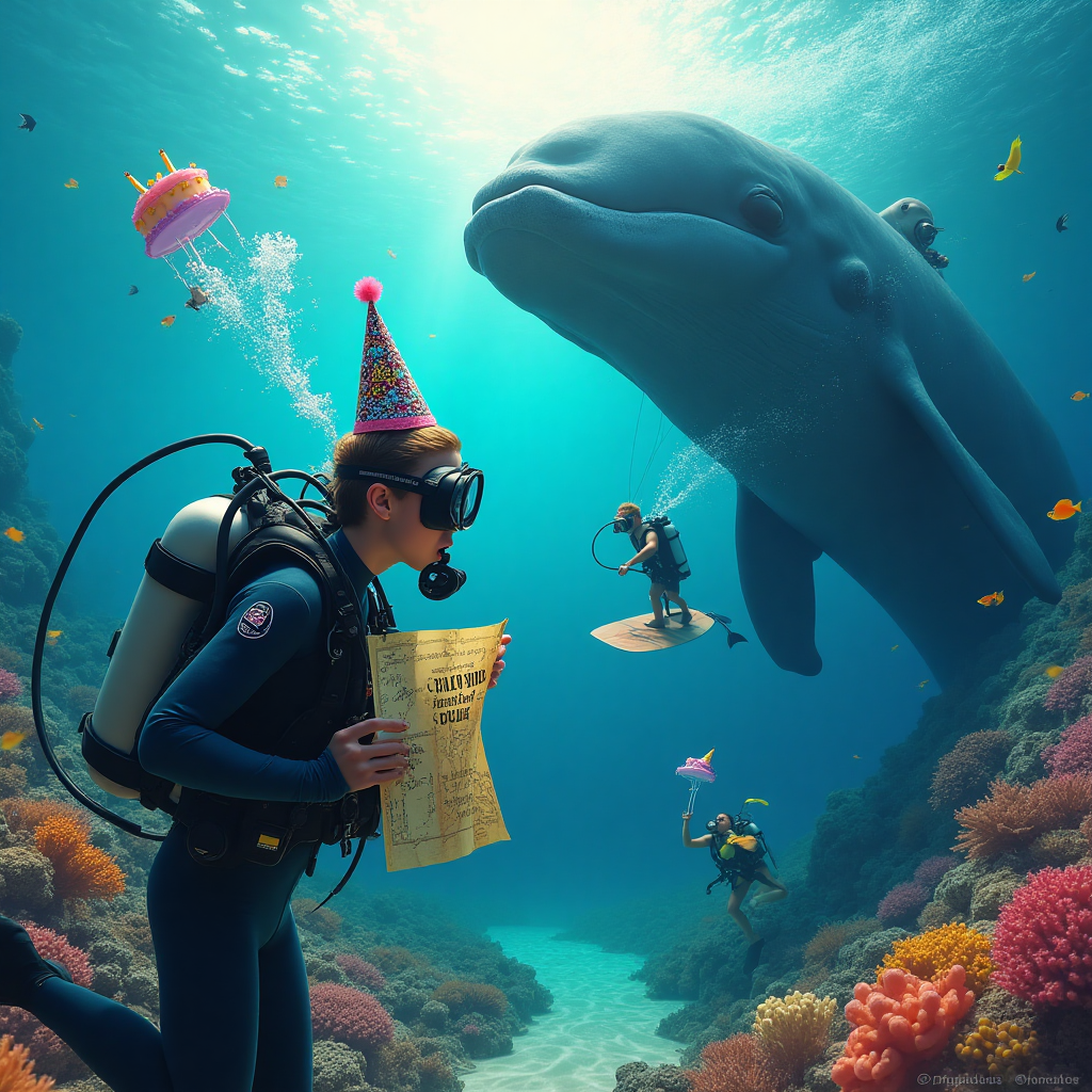 Travel, scuba diving, kite and paddle boarding, whales, and Birthday Card