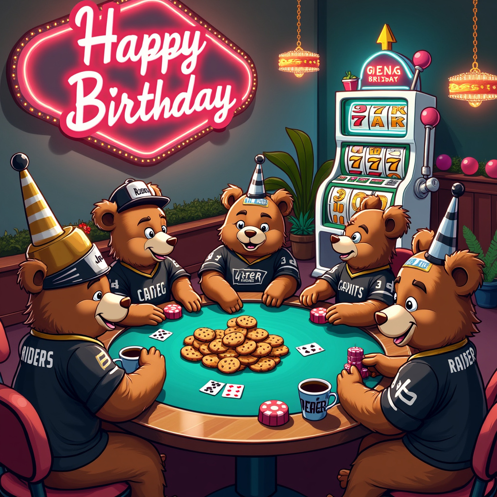Brown bears, Las Vegas raiders , Cookies, and Coffee Birthday Card
