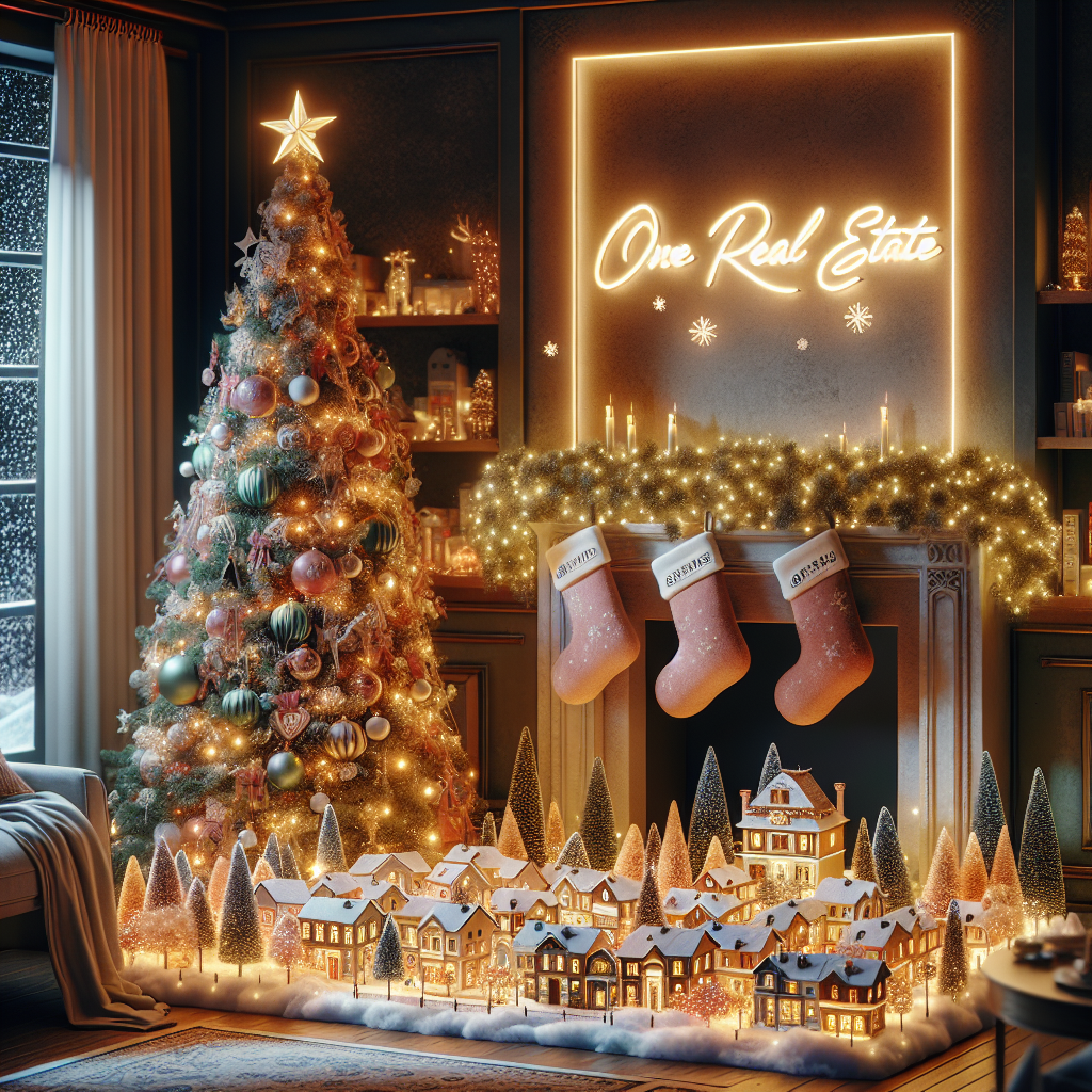 The scene features a cozy, decorated living room with a large Christmas tree in the corner, festooned with ornaments and a golden star. Beneath the tree, an intricate model village displays tiny homes branded with 'One Real Estate' plaques. Soft snow falls outside the window, creating a serene backdrop. Hanging above the fireplace, where stockings are neatly aligned, the festive message 'ΧΡΟΝΙΑ ΠΟΛΛΑ' glows in elegant, cursive neon lights.
Generated with these themes: One Real Estate.
Made with ❤️ by AI.