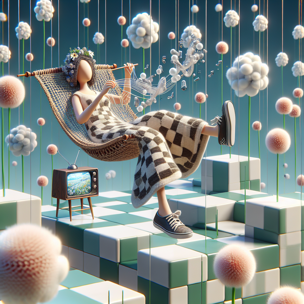 Immersed in a soft, ethereal radiance, a cartoon mother levitating in the middle of a checkered pattern grass field where flowers spontaneously sway and emit a melody only they can comprehend. Draped in an eccentric, comfortable dress, her feet are housed within stylish black casual shoes that sporadically spit out frothy soap bubbles. Resting atop a drifting crochet tablecloth, she nimbly fabricates a woven narrative of family affection, each weave synchronized to the resonance of hovering soda bottles that produce delicate chime-like sounds. Positioned a tad off to the side, an enchanting TV showcases a silent animated movie marathon, its screen rhythmically contorting as if submerged underwater, contributing a fascinating framework to this dreamlike Mother’s Day tableau.
Generated with these themes: Diet Coke , Crochet , Black crocs, and Television .
Made with ❤️ by AI.