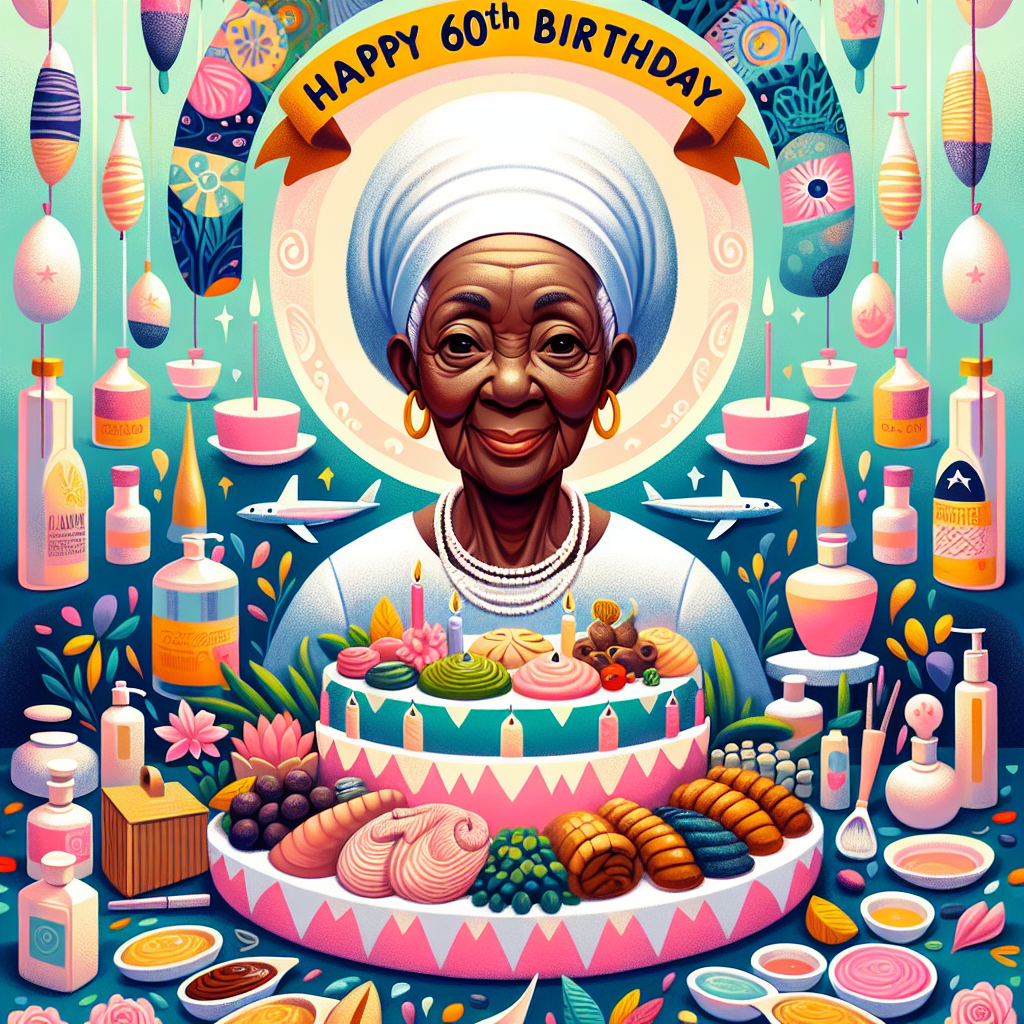 A whimsical birthday illustration depicts an endearing nurse with motherly warmth standing in a vibrant Nigerian marketplace. She's surrounded by an array of local delicacies, hinting at a festive feast. A spa backdrop with soft pastel colors implies relaxation, while a range of delicate perfume bottles adds a touch of elegance. Above the cozy scene, 'Happy 60th Birthday' is inscribed in a cheerful, bold font.
Generated with these themes: Food, Nurse, Mother, Nigeria, Spa , and Perfume.
Made with ❤️ by AI.