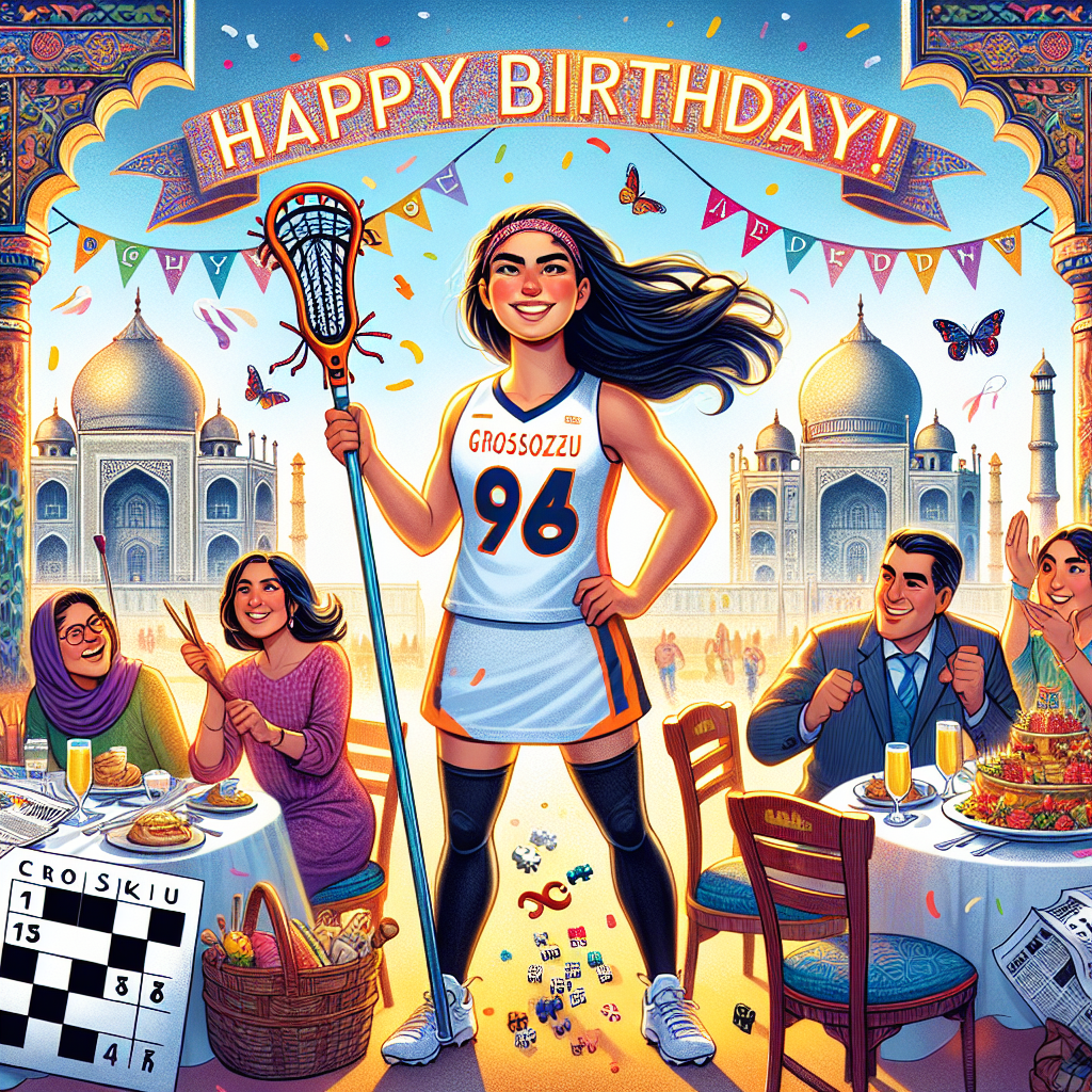 Happy Birthday Jasmine, Lacrosse, Cambridge, Brunch, Sporty, Newspaper puzzles, crosswords, sudoku, Team captain, Sister, Engineering, and Celebrating in Cambridge with brother, mum and das Birthday Card