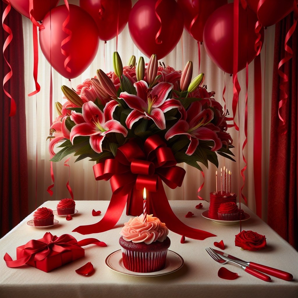 Favourite flower is Lilly, and Favourite colour is red Birthday Card