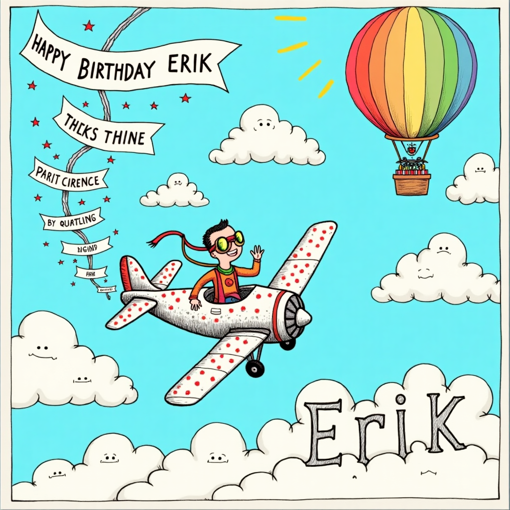 Pilot, Airplane, Clouds, Funny, Drones, and Birthday Card