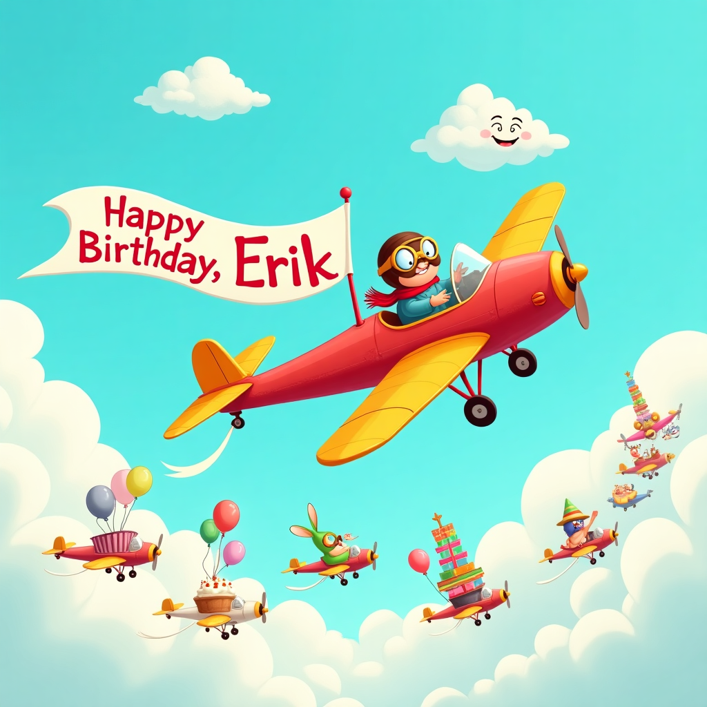 Pilot, Airplane, Clouds, Funny, Drones, and Birthday Card