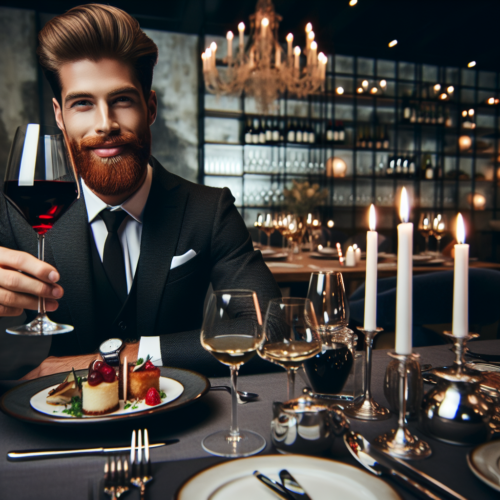 Red beard, guy, twenties, wine, fine dining, gourmet cooking, dinner party, 29, birthday, fancy restaurant, Gourmet food, and 28 Birthday Card