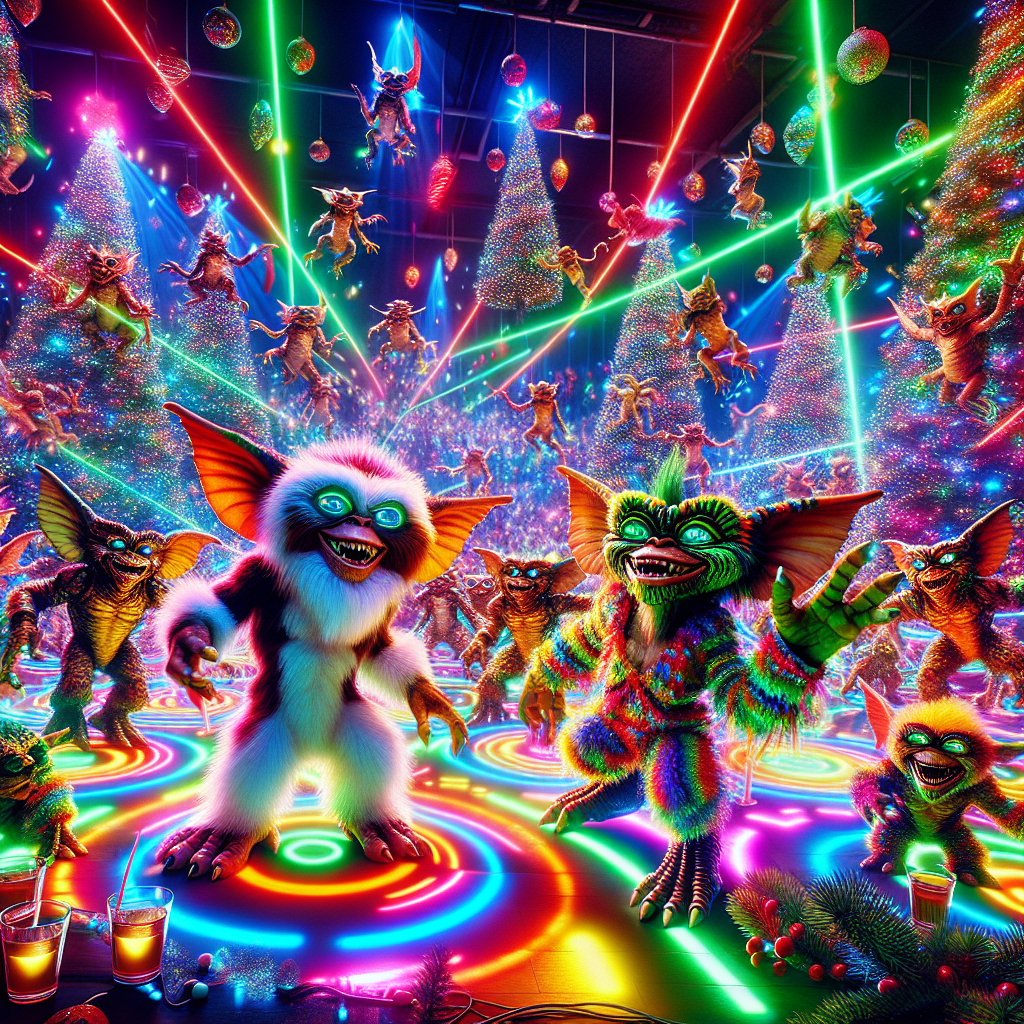 Drawing of a rave-themed Christmas setting where Gremlins are seen dancing to techno music, surrounded by Christmas lights and decorations.
Generated with these interests: Gremlins, Rave, and Techno.
Made with ❤️ by AI.