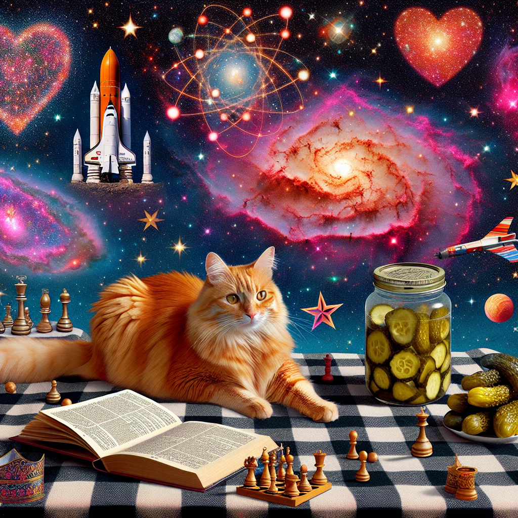 Quantum physics , Space travel , Ginger cat, Pickles, Bible , and Chess Valentines-day Card