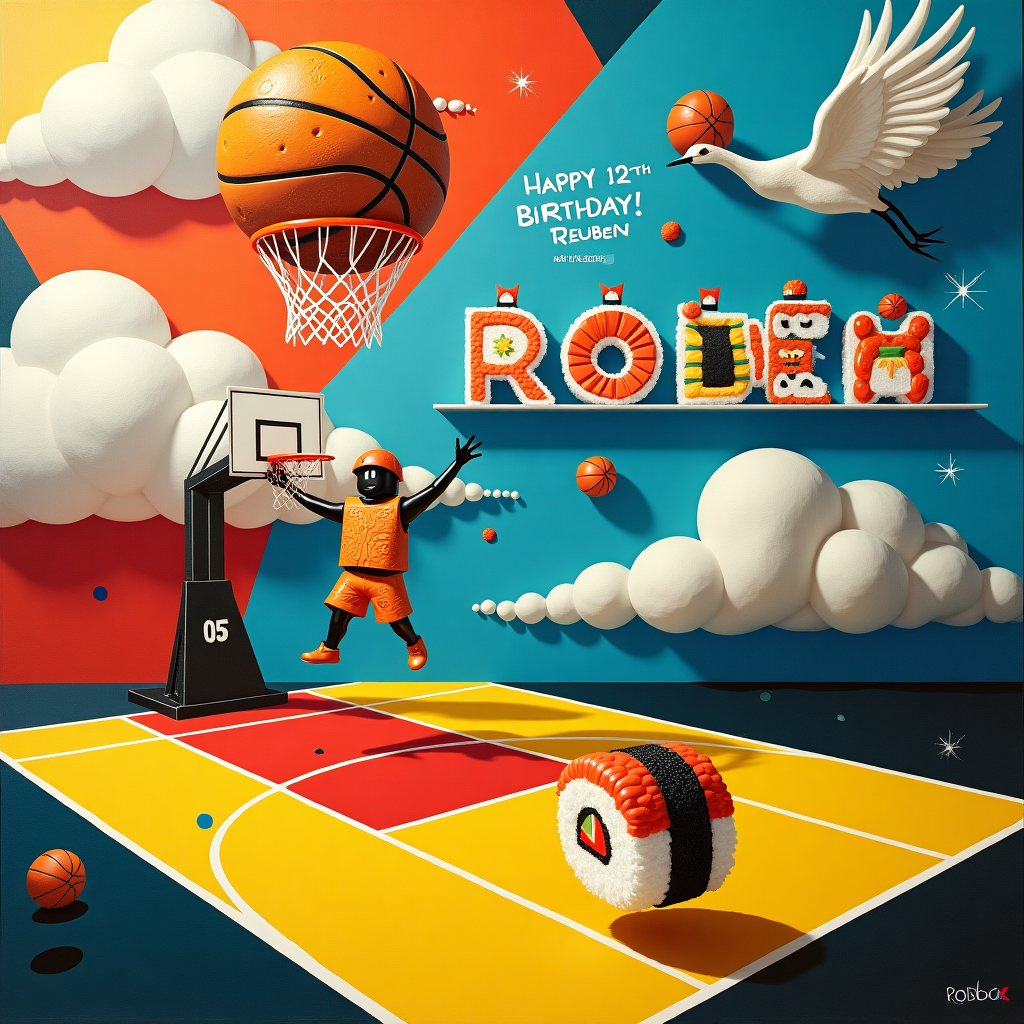 Celebrate your 12th Birthday, Basketball, Roblox game, and Sushi Birthday Card