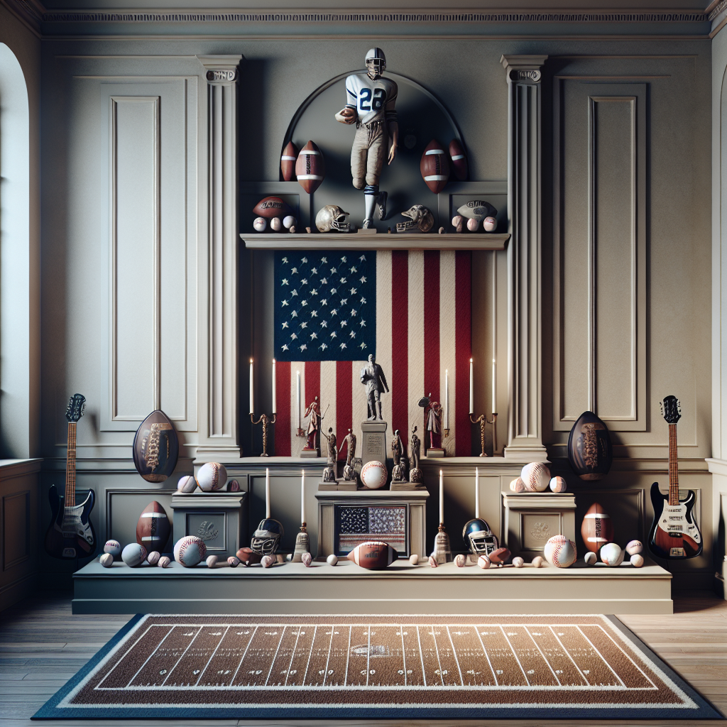 Generate a highly detailed image of a mature and lifelike birthday setting. Use muted tones to convey a dignified ambiance. The decorations should be minimal yet meaningful, centered around American sports icons. Feature detailed footballs and baseballs artfully arranged throughout the space. Complement these elements with subdued imageries of the Stars and Stripes. In the center of the room, place a dedicated display celebrating a beloved football team's heritage, without specifying the team. This decoration must evoke a sense of cultural significance of sports, capturing a deeply personal, American context.
Generated with these themes: Football, Baseball, America, and Bolton Wanderers.
Made with ❤️ by AI.