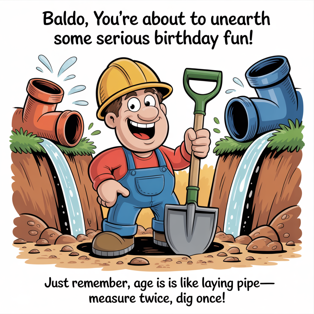 Sewer and water work, laborer laying pipe in trench, and Birthday Card