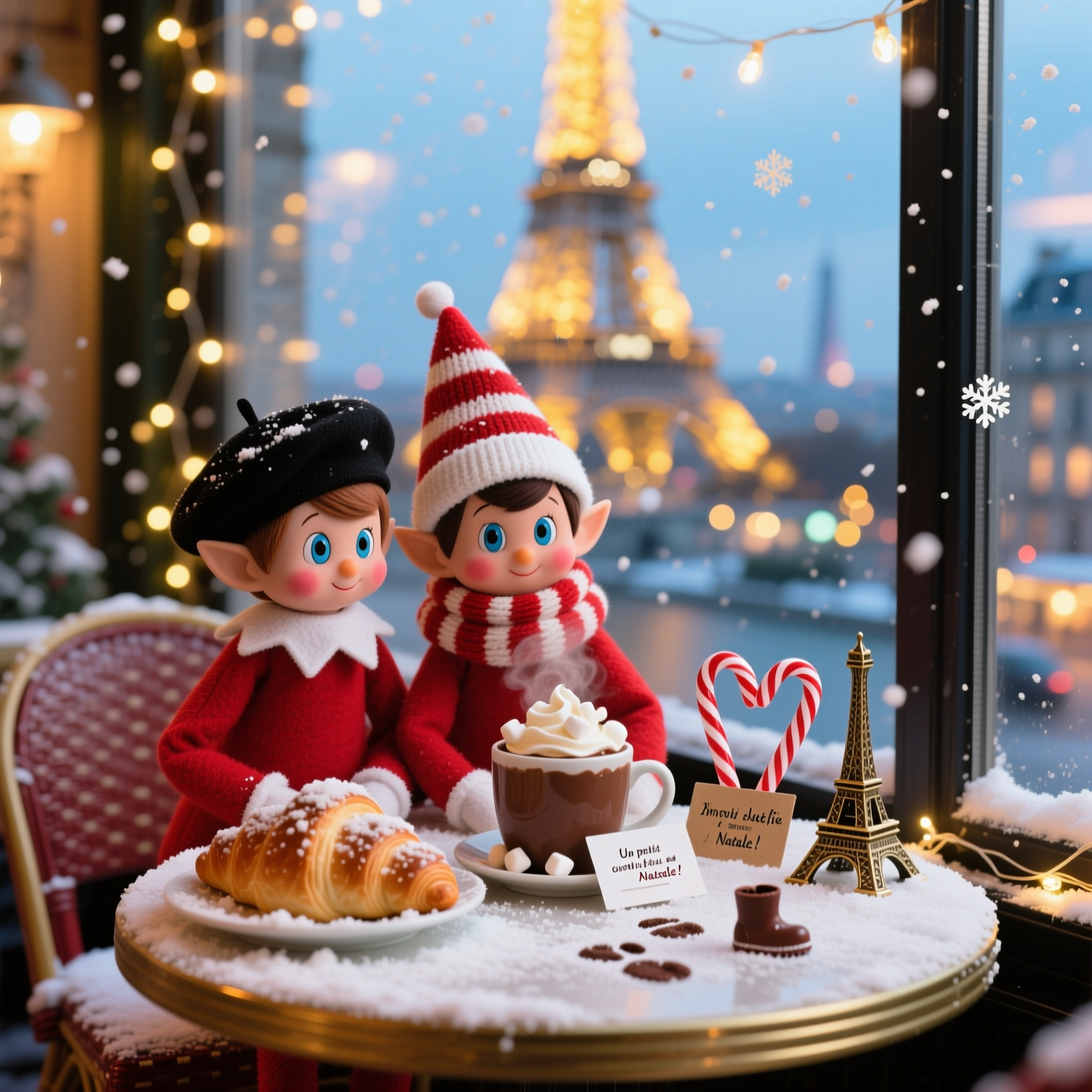 Due elfi di elf on the shelf a Parigi, and Christmas Card
