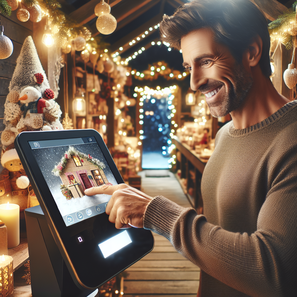 A quaint Christmas card features a cozy shop adorned with festive decorations and twinkling lights. In the foreground, a cheerful individual is interacting with a self-service totem's touchscreen, browsing for holiday gifts with a sense of wonder.
Generated with these themes: crea una cartolina con negozio, e una persona che tocca il display touchscreen di un totem self service.
Made with ❤️ by AI.