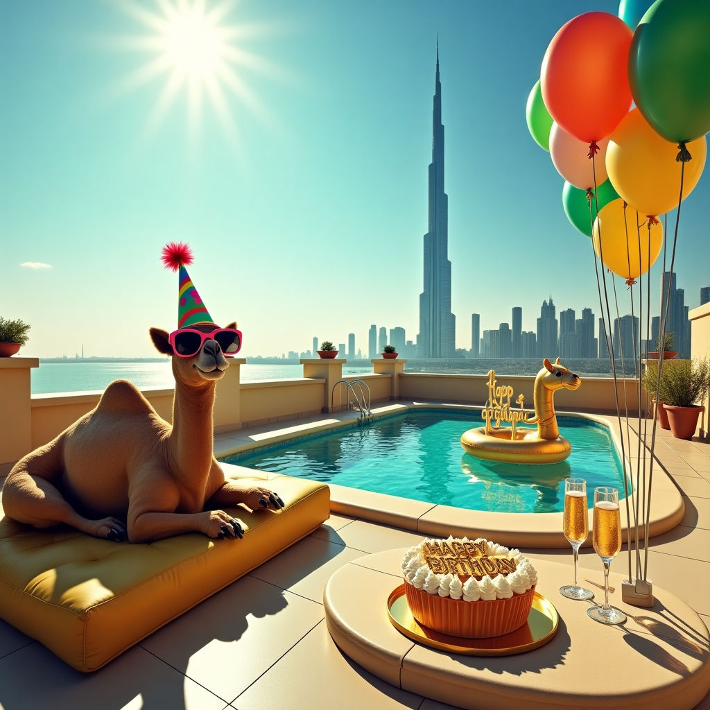 Champagne , Dubai, Happy birthday , and Sun Birthday Card