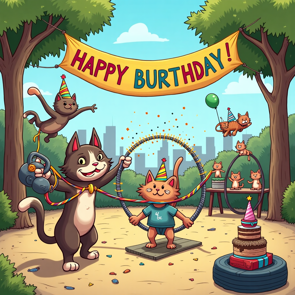 With cats and crossfit stuff Birthday Card