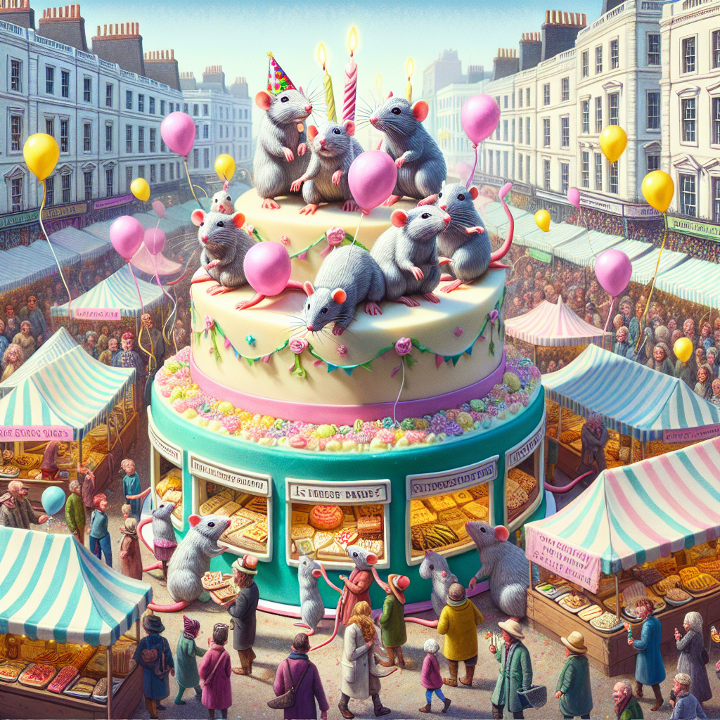Imagine a bustling vegan festival full of joy and exuberance, where charming little rats dressed in adorable festive attire scamper among the attendees, drawing delight with their lifelike, yet appealing existence. Quaint stalls adorned with pastel balloons and streamers display an array of vegan treats. At the heart of this captivating scene is a birthday cake. This culinary marvel is topped with beautifully crafted sugar rats, embodying kindness and happiness in this distinctive birthday celebration.
Generated with these themes: Rats vegan festival .
Made with ❤️ by AI.