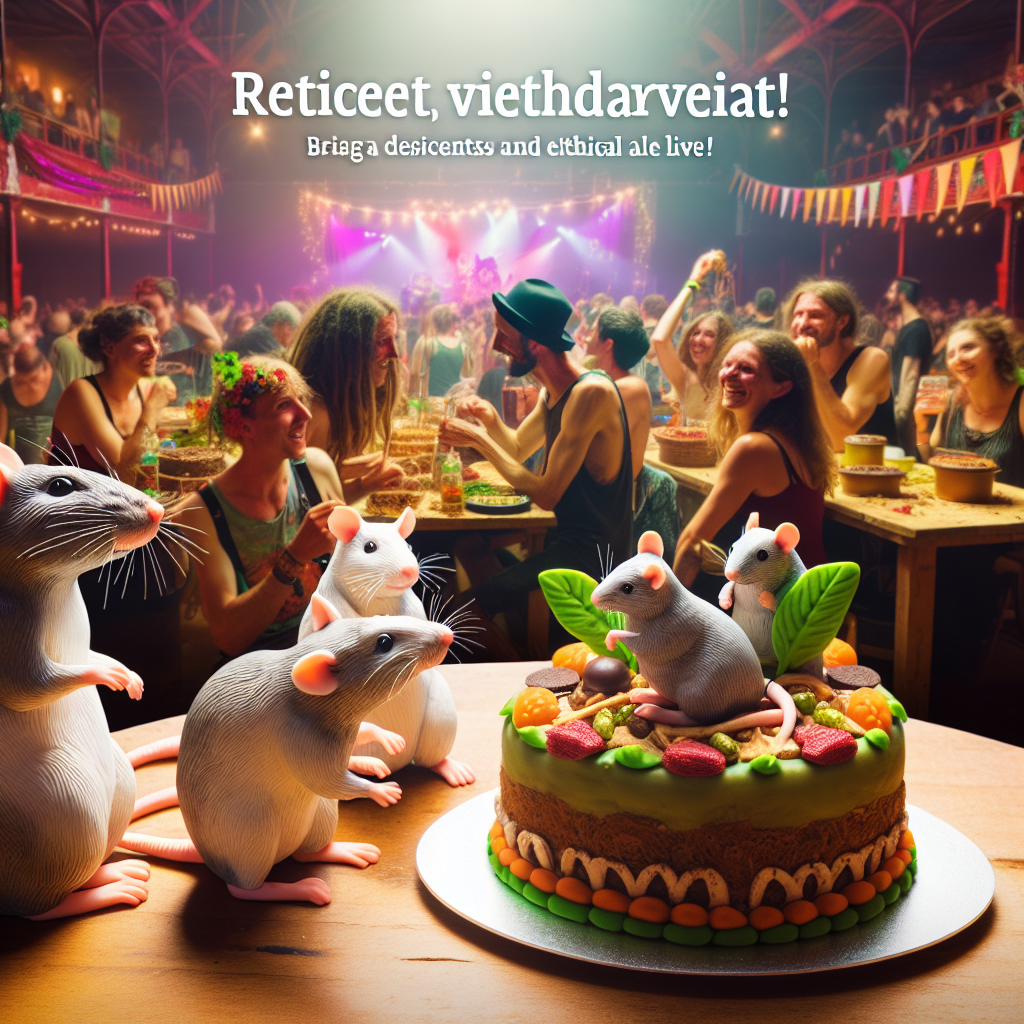 In the heart of an energetic vegan festival, a birthday party becomes the focal point. It features endearing, realistic-looking rats engaging charmingly with attendees of diverse descents and genders. The venue is adorned with vibrant decorations and plant-based delights, brewing an enticing and celebratory ambiance. The spotlight is on a vegan birthday cake, meticulously adorned with fondant figures of amiable rats. This image signifies the pleasant fusion of celebratory events and ethical animal living.
Generated with these themes: Rats vegan festival .
Made with ❤️ by AI.