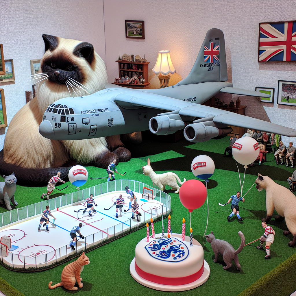The festive atmosphere is highlighted by realistic cats of varying breeds, including Siamese and Maine Coon, whimsically playing with balloons featuring an English football team's logo. Occupying a corner is a small-scale simulation of a hockey game, featuring detailed miniature players of different descents such as African-American and Caucasians, as well as pucks, emulating a real intense match. Located centrally, there is a meticulously crafted cake, ingeniously shaped like a generic reconnaissance aircraft, poised to symbolically transport the birthday celebrant into a year filled with fascinating adventures.
Generated with these themes: Cats, Tottenham hodspur , Hockey, and Shadow R1 aircraft.
Made with ❤️ by AI.