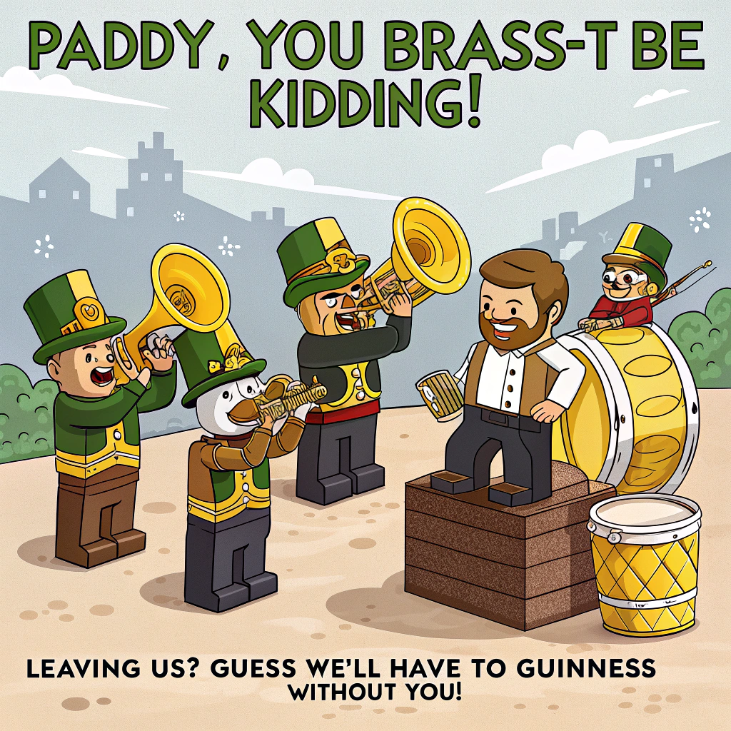 Lego, Brass band, Guinness, and Farewell Card