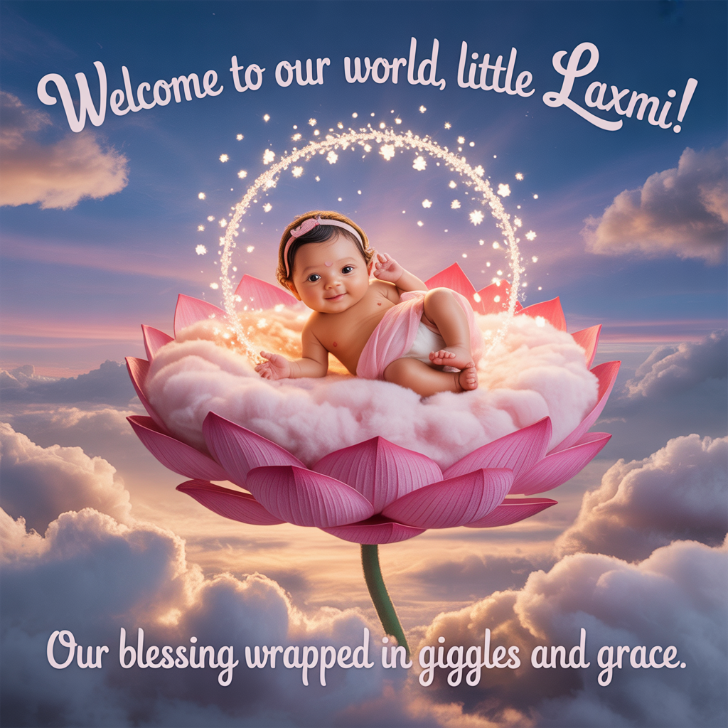 Write we are blessed with baby girl and goddess laxmi on it , and New-baby Card