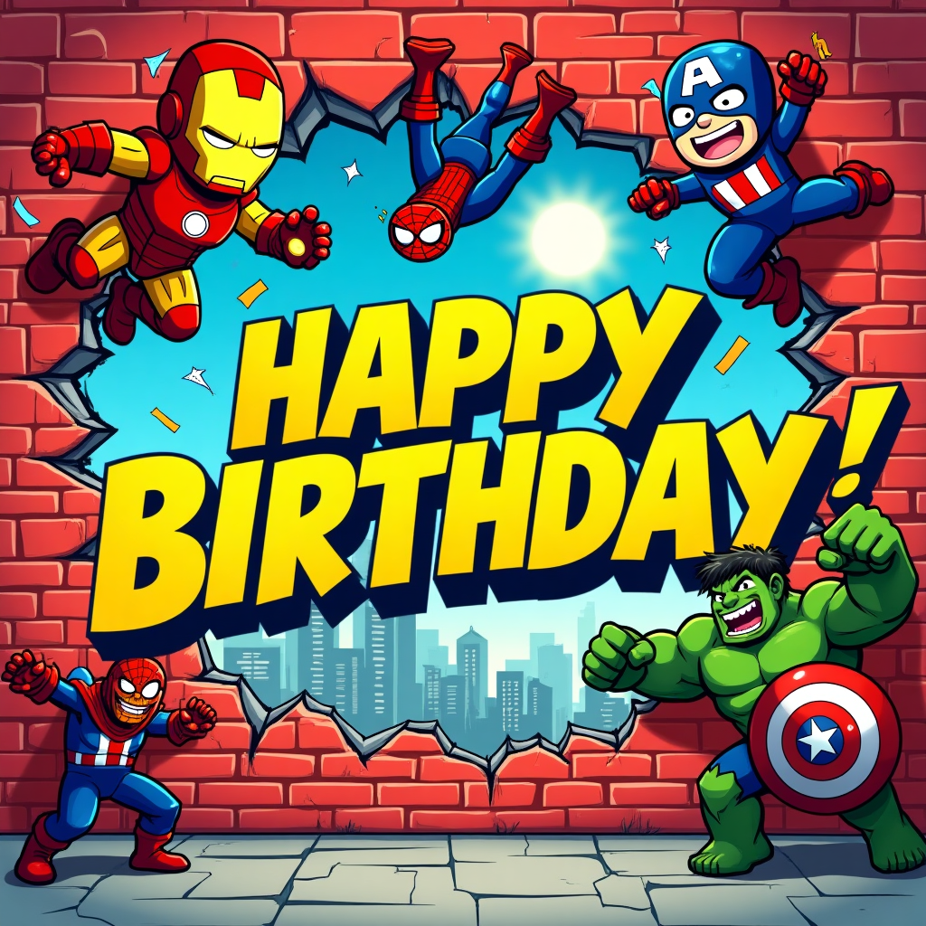 Marvel, Iron Man, Spider-Man, Captain America, and Hulk, , and Birthday Card